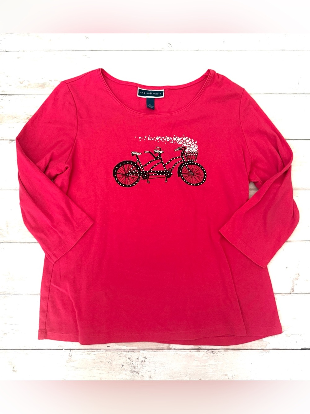 Karen Scott XL Women’s Top Hot Pink 100% Cotton Bicycle Print X Large